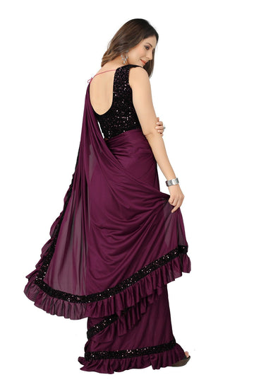 Delicate Solid Ruffle Border Lycra Sarees Roposo Clout